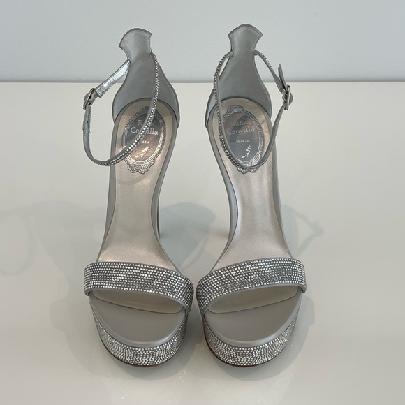 RENE CAOVILLA SILVER CRYSTAL PLATFORM SANDALS SIZE US 7.5 / IT 37.5 NIB! - Picture 9 of 17